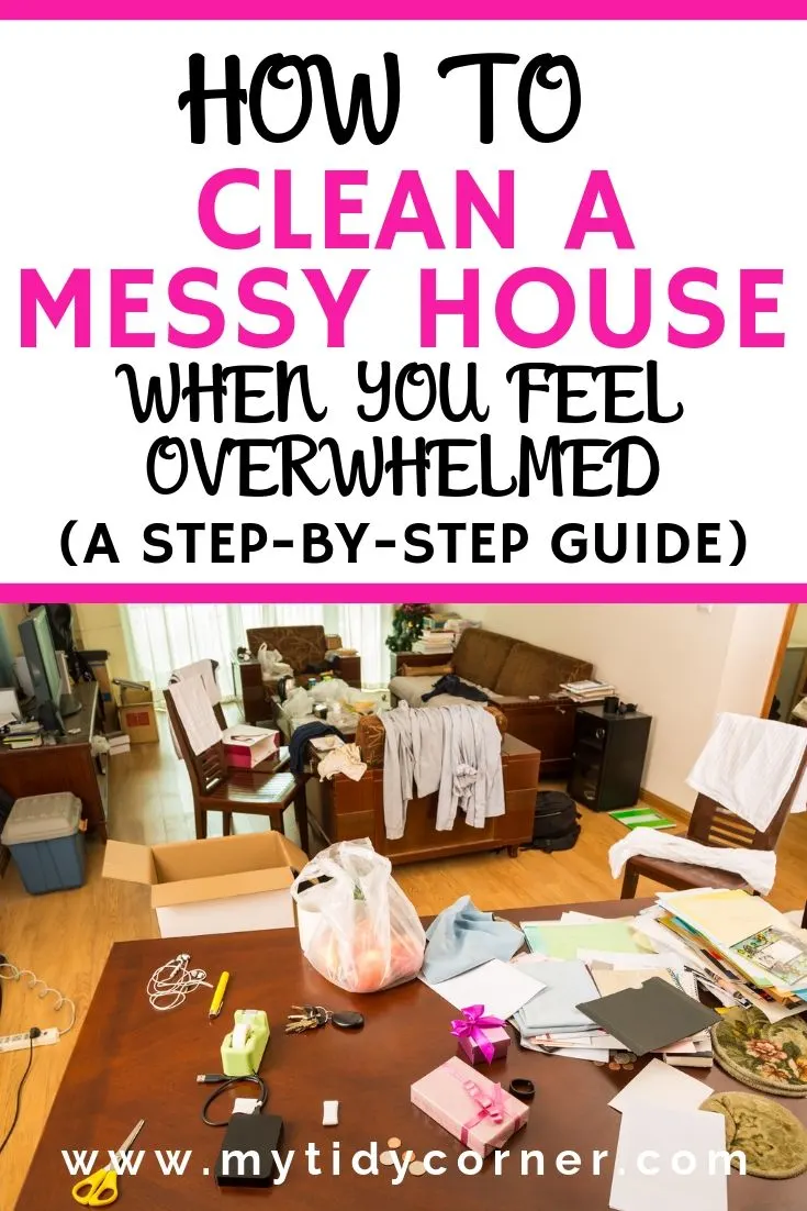 A dirty room with text clean a messy house guide and tips
