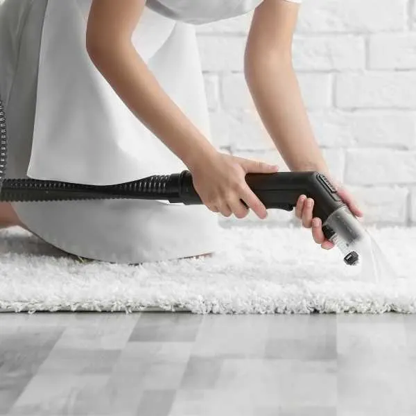Someone steam cleaning a rug