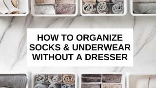 Folded underwear in organizers with text that says, 