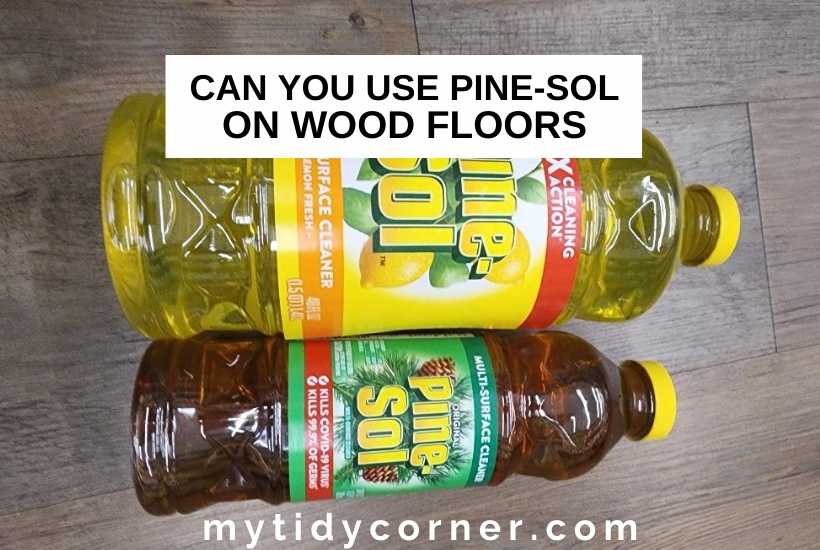 Pine-Sol floor cleaners with text that says, "Can you use Pine Sol on wood floors".