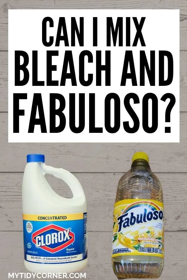 A bottle of Fabuloso and bleach with text that says, "Can I mix Fabuloso and bleach".