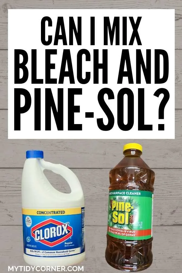 A bottle of Pine-sol and clorox bleach with text that says, "Can I mix Pine-sol and bleach".