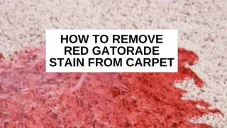 Red stain on a carpet with text that says, 