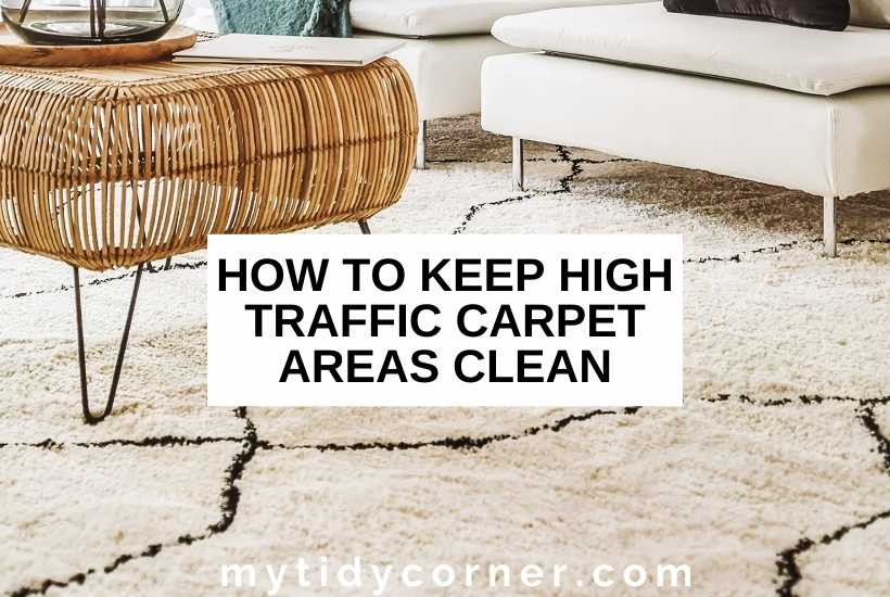 Carpet, chair and couch with text that says, "How to keep high traffic carpet areas clean".