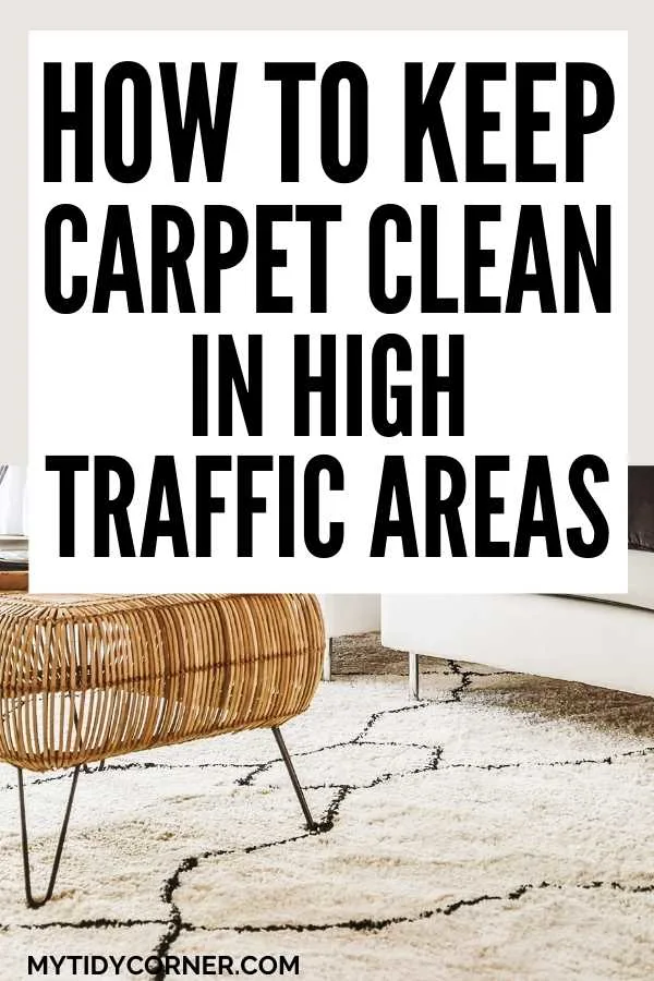 Chair, carpet and sofa with text that says, "How to keep carpet clean in high traffic areas".