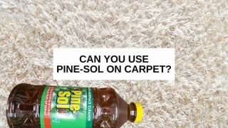 A bottle of Pine Sol on a carpet with text that says, 