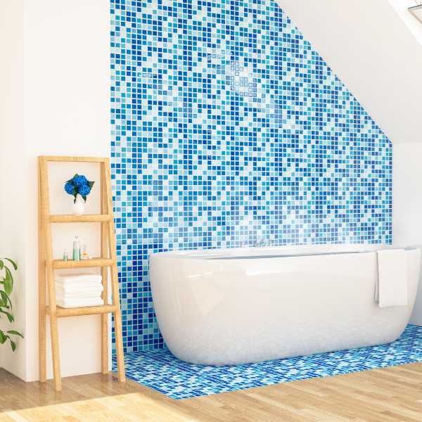 Mosaic tile accent bathroom wall