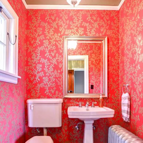 Red and gold small bathroom