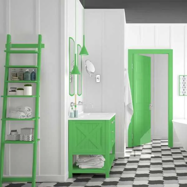 Green and white Scandi bathroom
