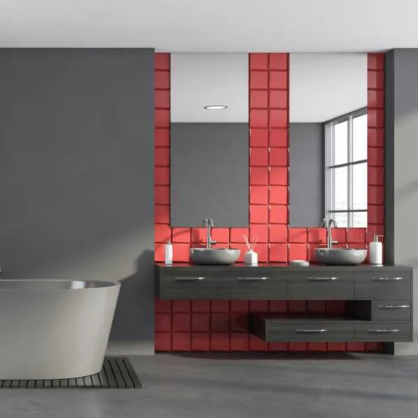 Red and grey bathroom