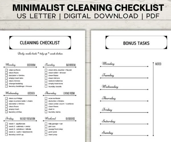 Minimalist cleaning checklist