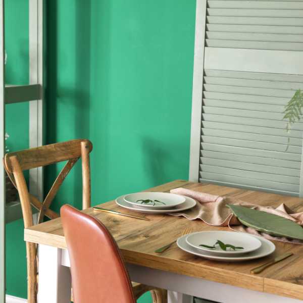 Bright green dining room