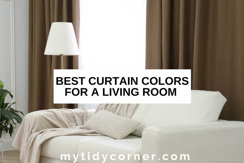 A living room and text overlay that reads, "Best curtain colors for a living room".