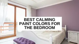 A bed with purple foot bench and lavender wall and text over lay that reads, 