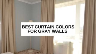 A room with gray wall and tan curtains and text overlay that reads, 