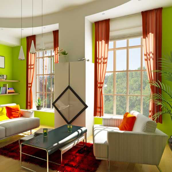 Green and red living room.