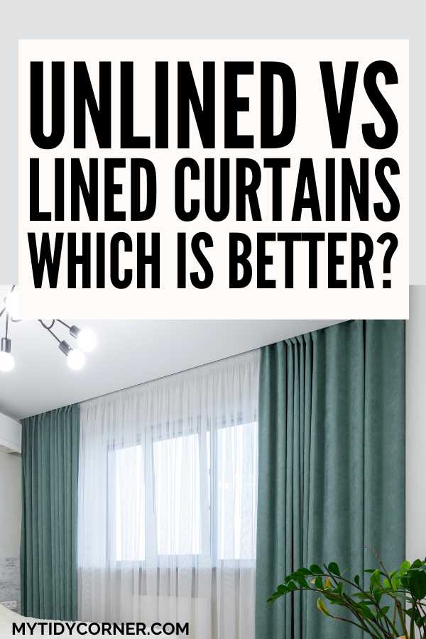 Luxurious bedroom and text overlay that reads, Unlined vs lined curtains which is better?"