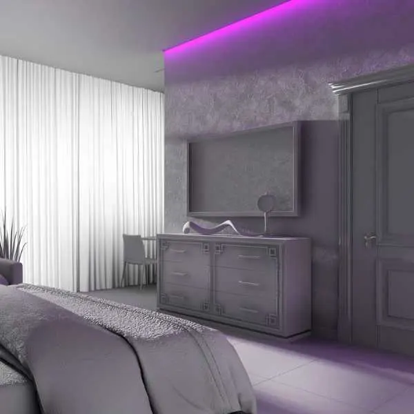 A modern gray bedroom.