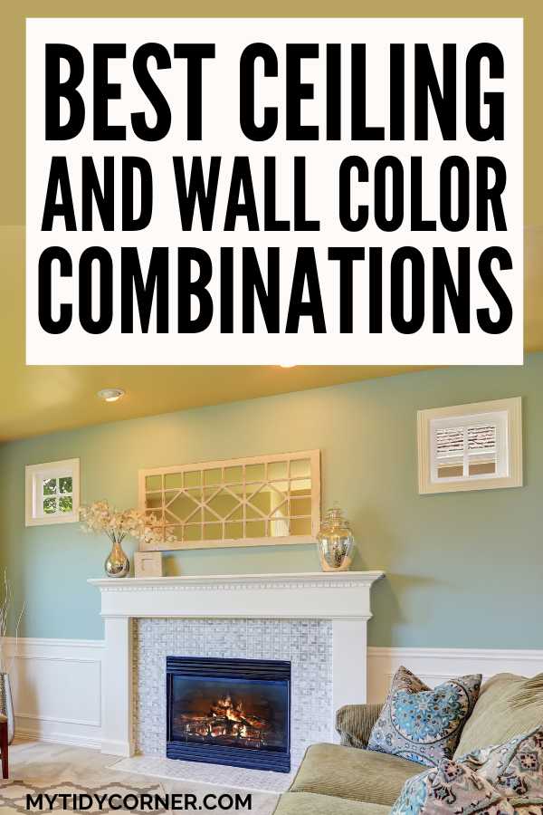 A pin graphic of a modern living room and text overlay that reads, "Best ceiling and wall color combinations".