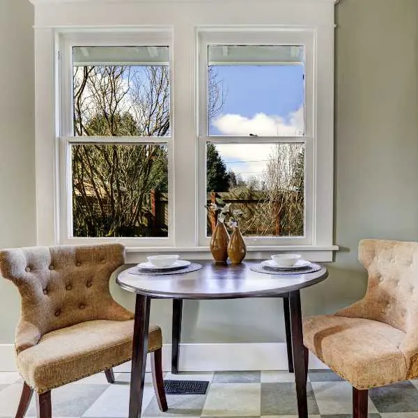 Gray dining room.