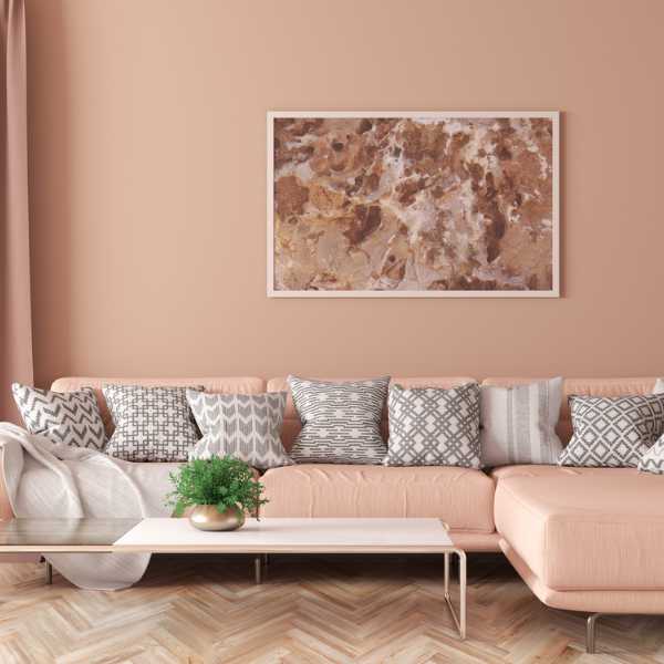 Living room with rose clay wall.