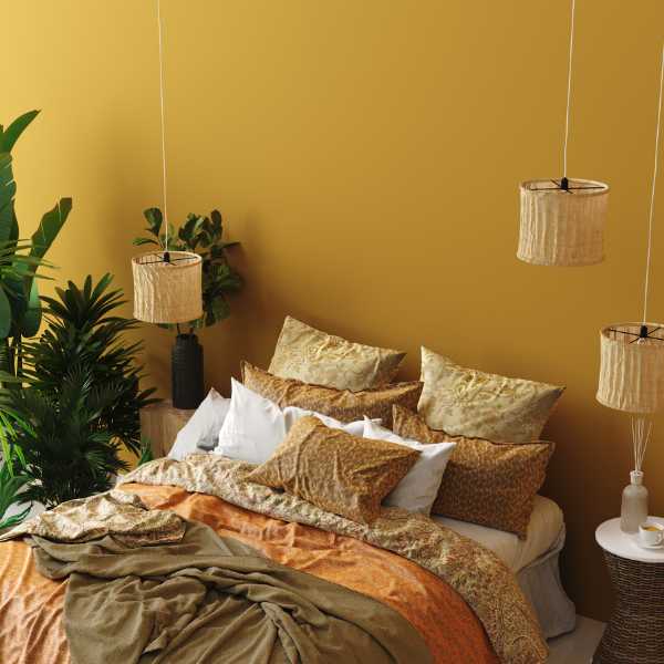 Yellow walled room.