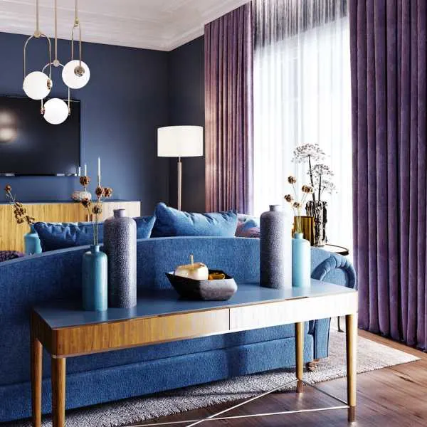 Blue and purple living room.