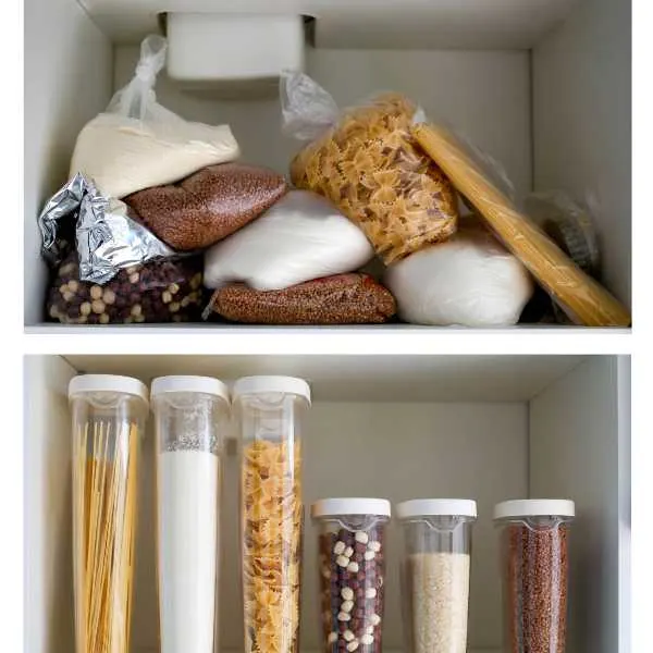 Food items before and after organization photo.