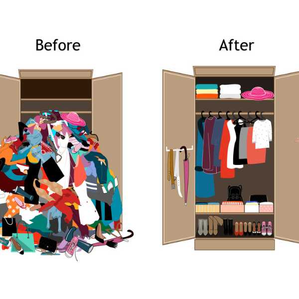 Before and after photos of decluttered closet.