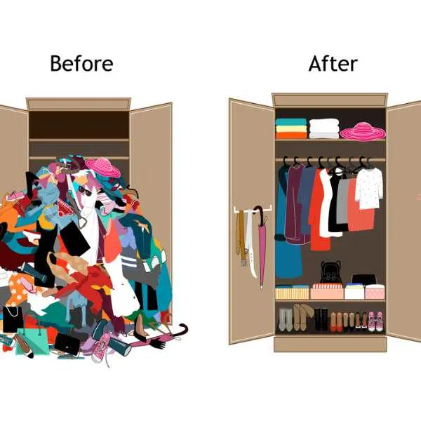 Before and after photos of decluttered closet.