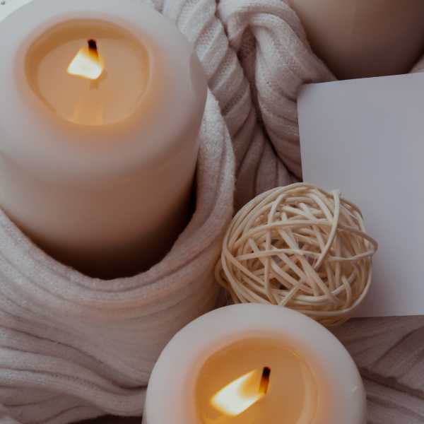 Candles, throw and twine.