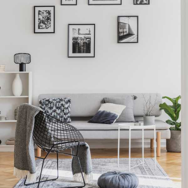Scandi living room with photo wall gallery.