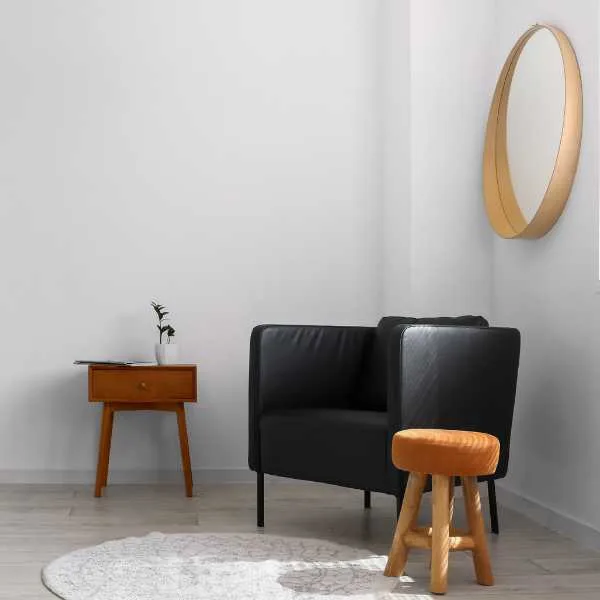 black armchair stool and side table.
