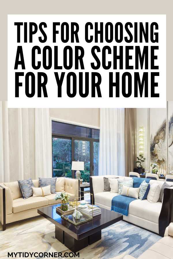 Luxury living room and text overlay that says, "Tips for choosing a color scheme for your home".