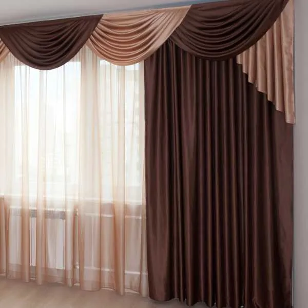 Brown curtains.