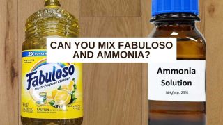 Fabuloso, ammonia on wood floor and text overlay that says, 