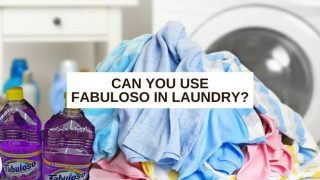2 bottles of Fabuloso, pile of clothes in front of a washing machine and text overlay that says, 