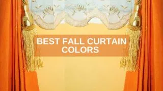 Orange curtains, white valance, yellow wall and text overlay that says, 