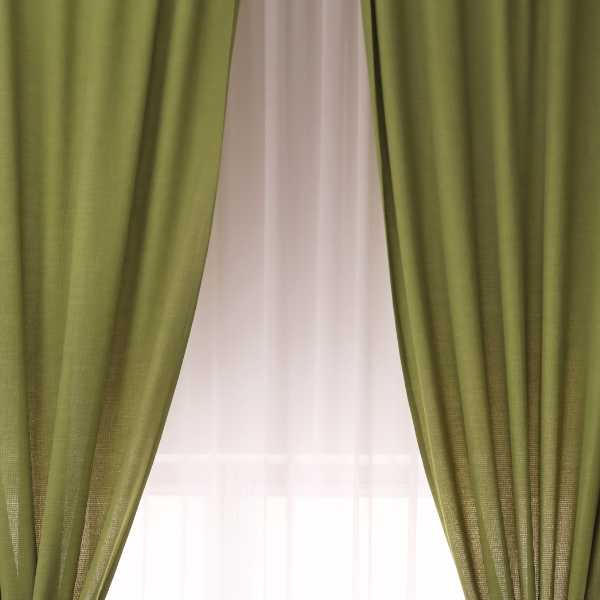 Green and white curtains.