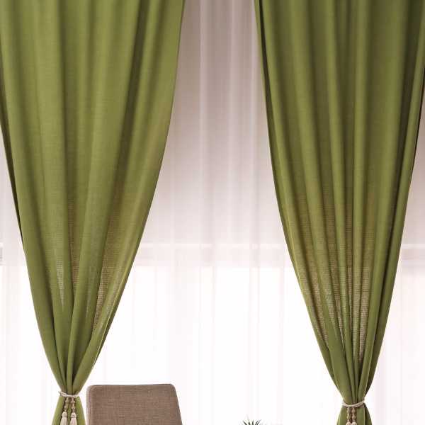 Green curtains.