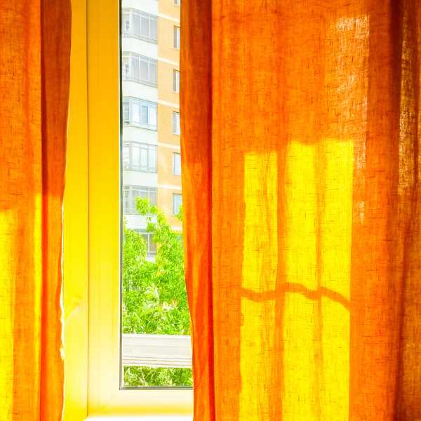 Orange curtains.