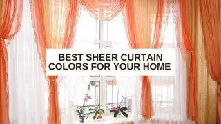 Yellow and orange, white sheer drapes and text overlay that says, 
