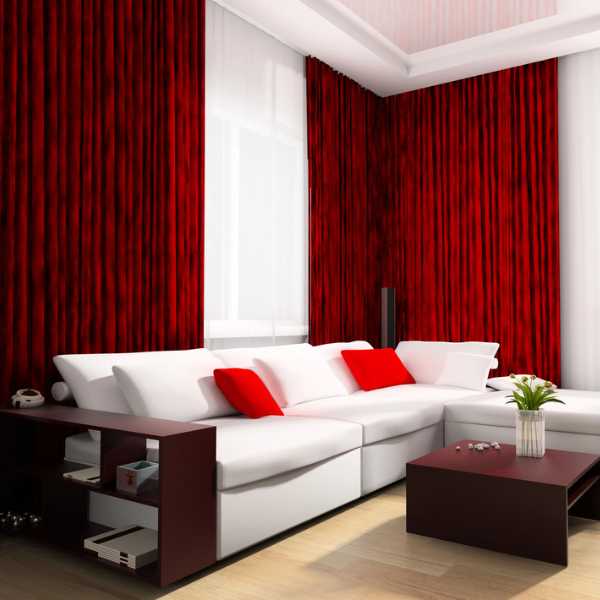 White and red living room.