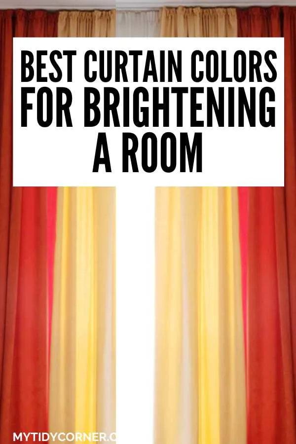 Red, yellow and white curtains and text overlay that says, "Best curtain colors for brightening a room".