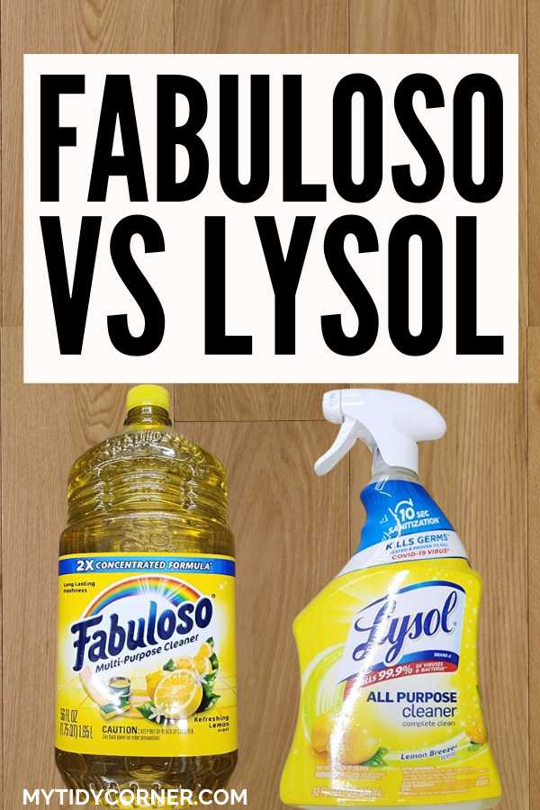 Fabuloso and Lysol cleaners and text overlay that says, "Fabuloso vs Lysol".