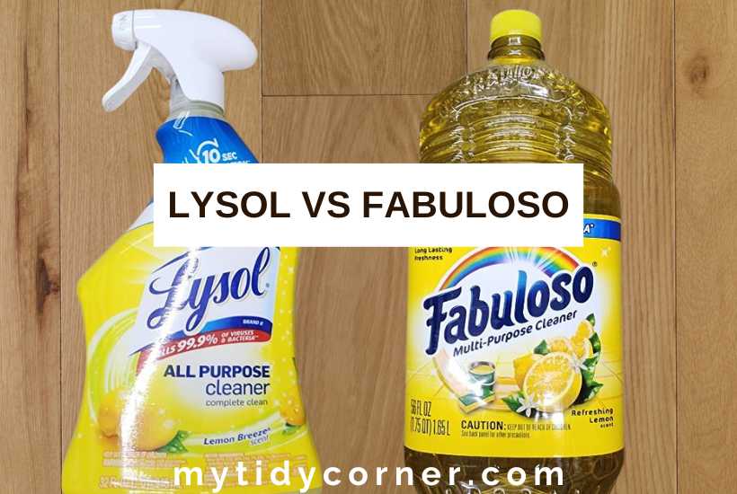 Lysol and Fabuloso cleaners and text overlay that says, "Lysol vs Fabuloso".