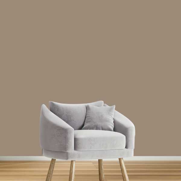 Light gray chair and taupe wall.