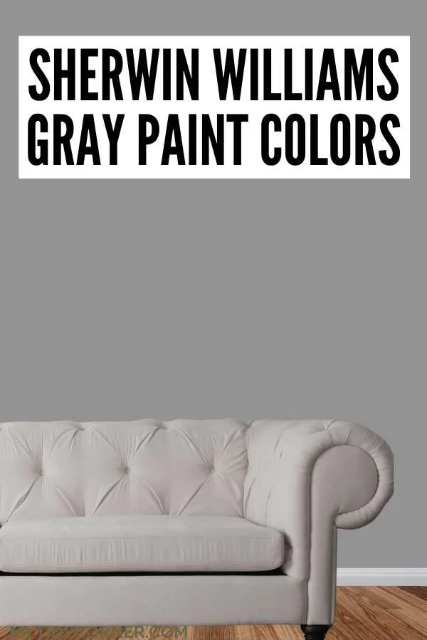 Looking for the perfect gray paint color? Discover the best Sherwin Williams gray paint colors for every room in your home. Find your ideal shade now! Refresh your home with the best gray paint colors from Sherwin Williams. Off white couch and gray wall background and text overlay that says, "Sherwin Williams gray paint colors".