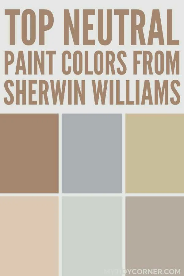 Collage of the top neutral paint colors by Sherwin Williams.
