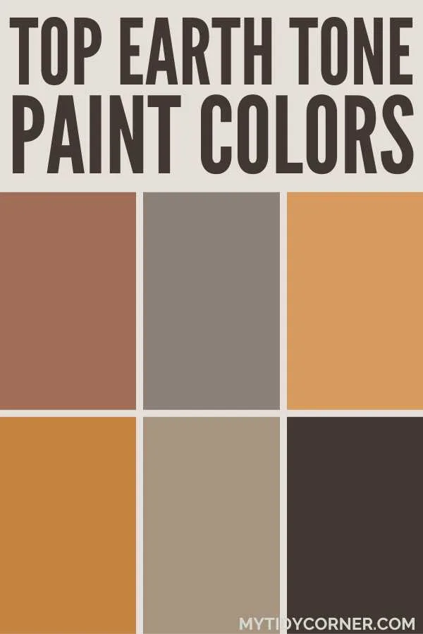 Collage of the top earthy paint colors from popular brands.
